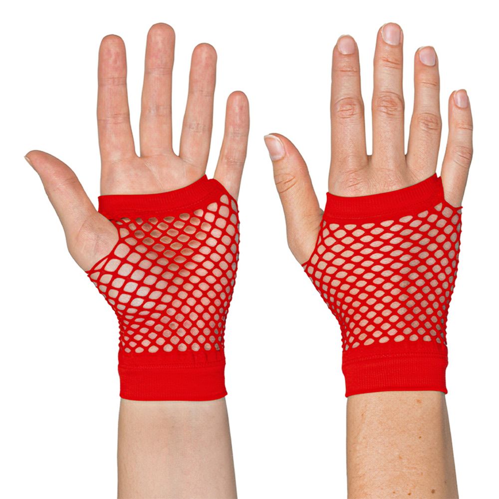 80-tals Fingerlösa Näthandskar Korta Röda