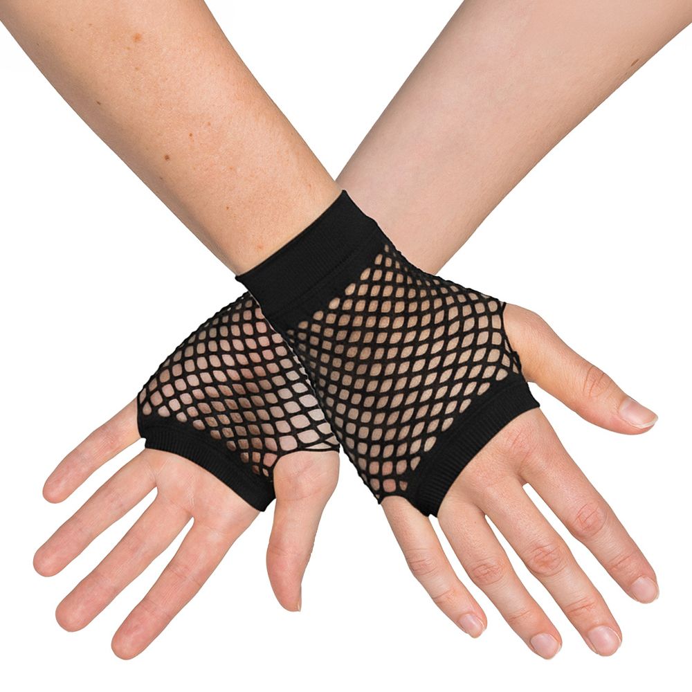 80-tals Fingerlösa Näthandskar Korta Svarta