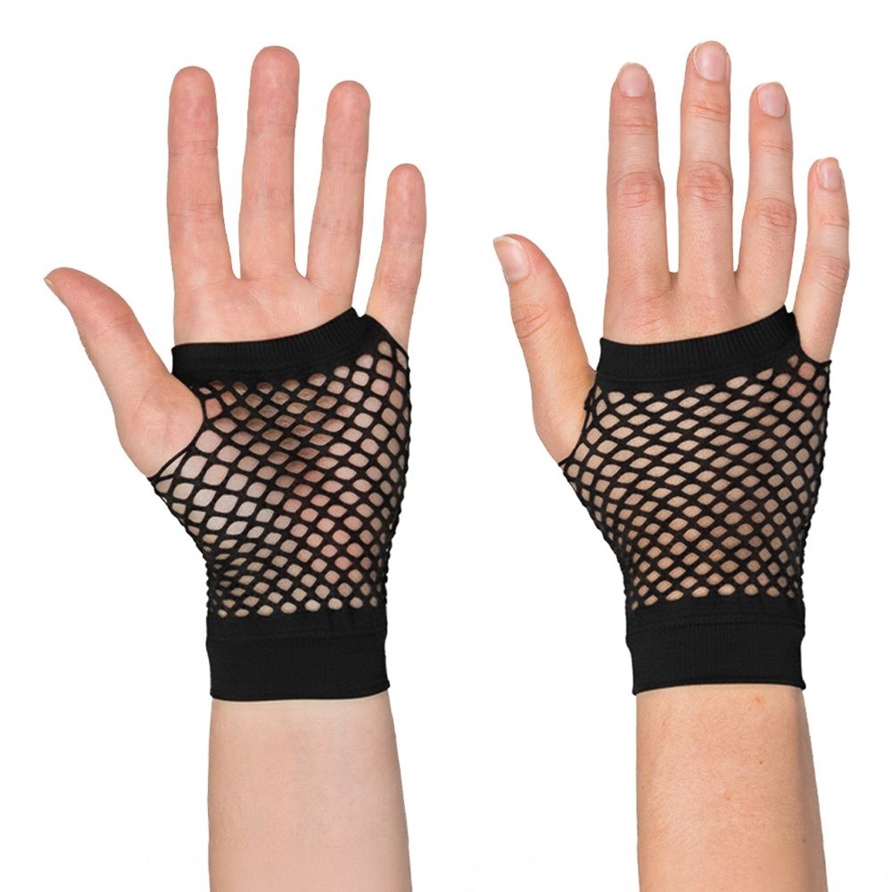 80-tals Fingerlösa Näthandskar Korta Svarta