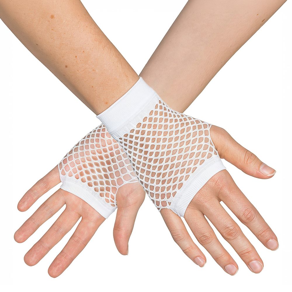 80-tals Fingerlösa Näthandskar Korta Vita