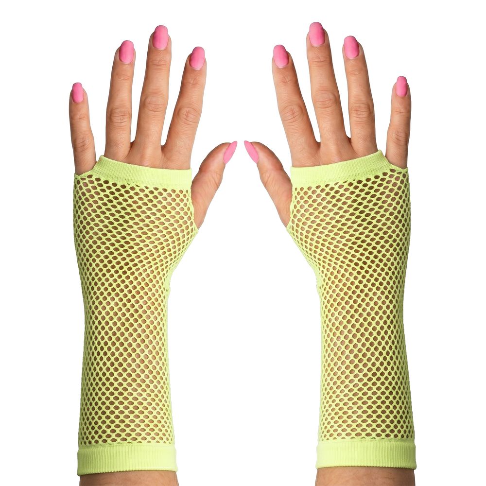 80-talls fingerløse nettinghansker neon-gul