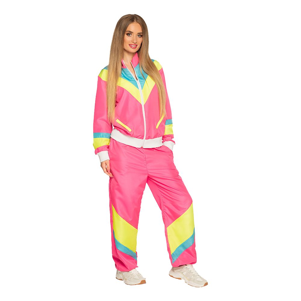 80-tals Kvinnlig Joggare Neonrosa Maskeraddräkt