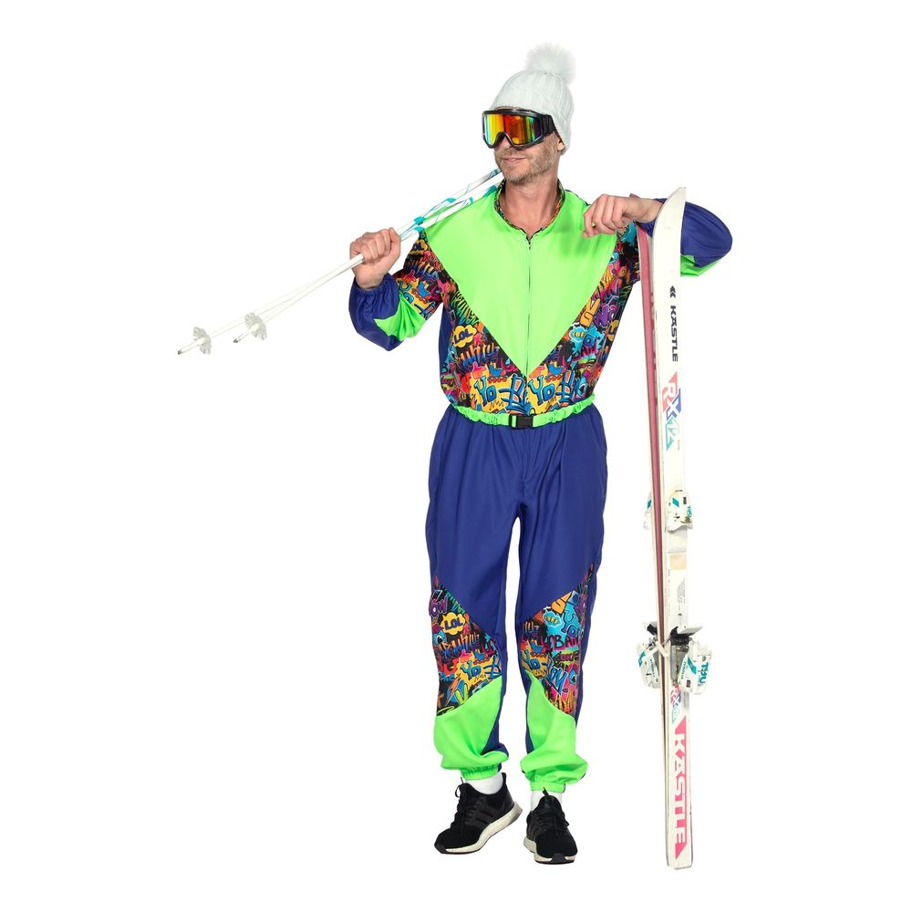 80-tals Skidoverall Blå/Grön Maskeraddräkt