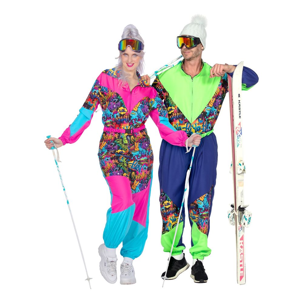 80-tals Skidoverall Blå/Grön Maskeraddräkt