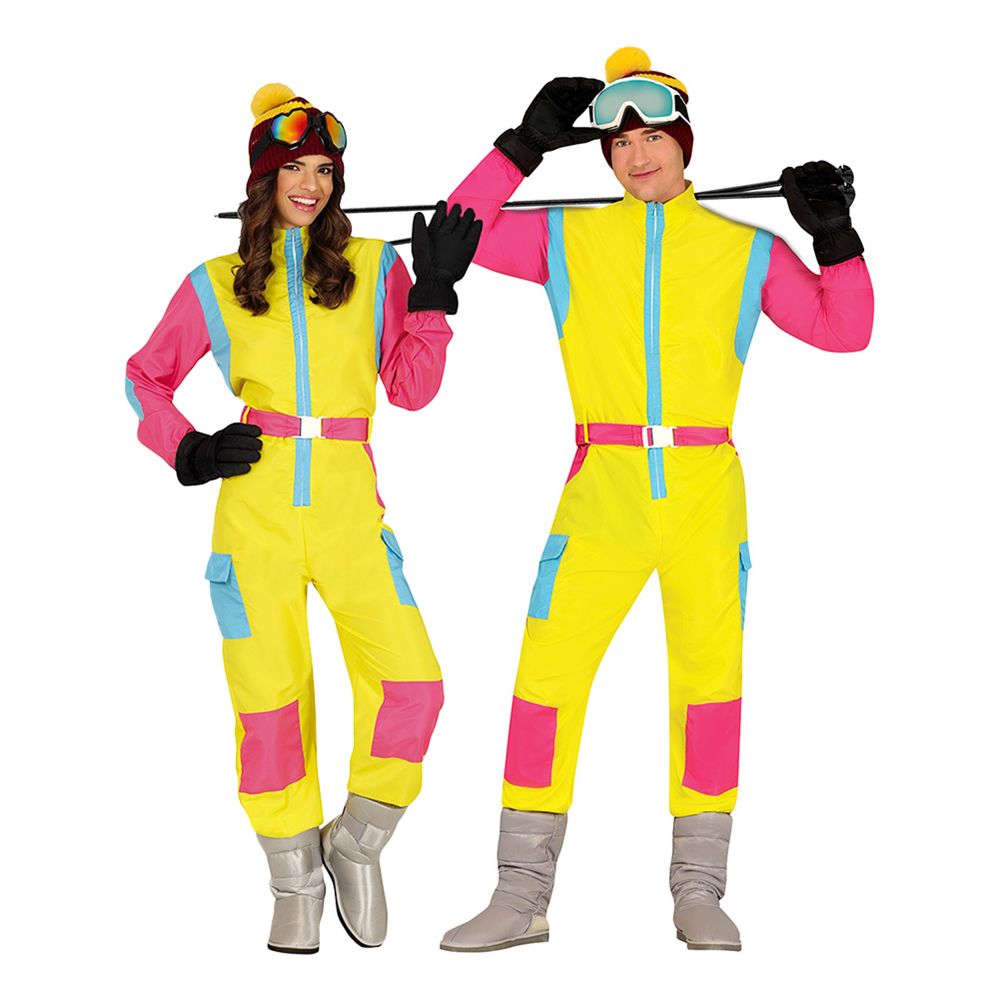 80'er Skidragt Lyserød/Gul Dame Kostume