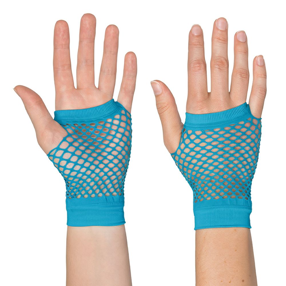 80-tals UV Fingerlösa Näthandskar Korta Neonblå