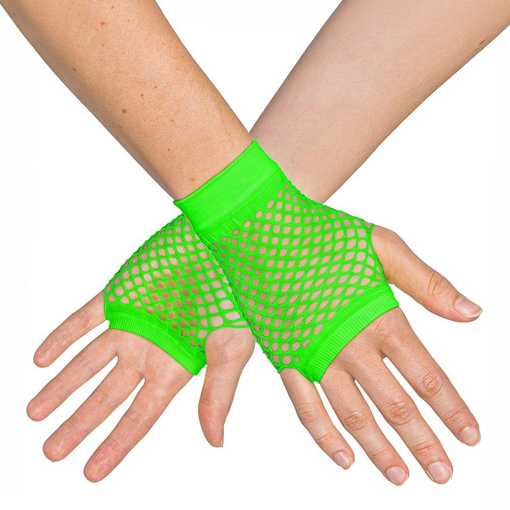 80-tals UV Fingerlösa Näthandskar Korta Neongrön