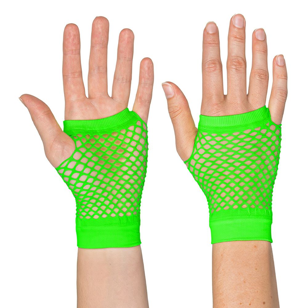 80-tals UV Fingerlösa Näthandskar Korta Neongrön
