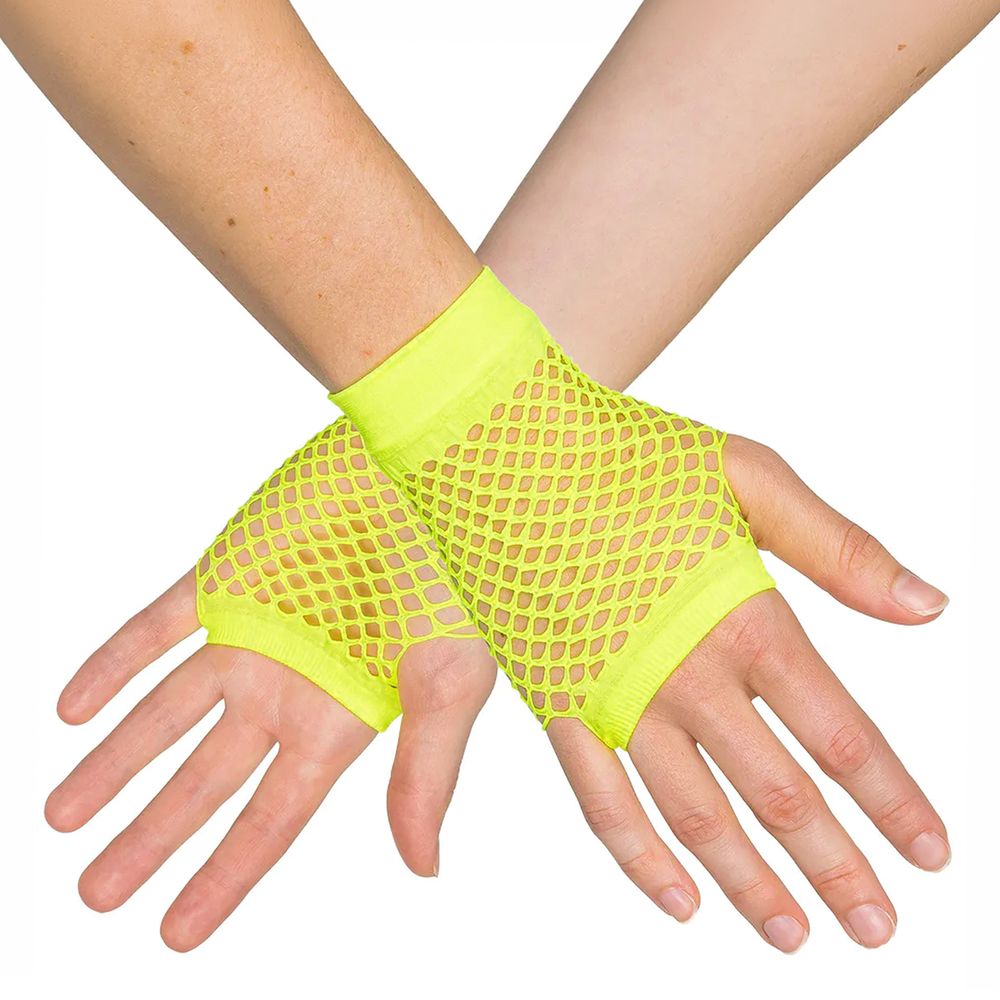80-tals UV Fingerlösa Näthandskar Korta Neongula