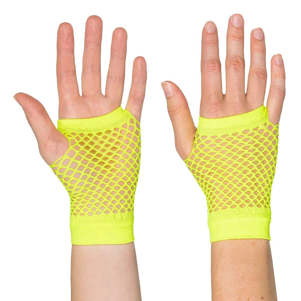 80-tals UV Fingerlösa Näthandskar Korta Neongula