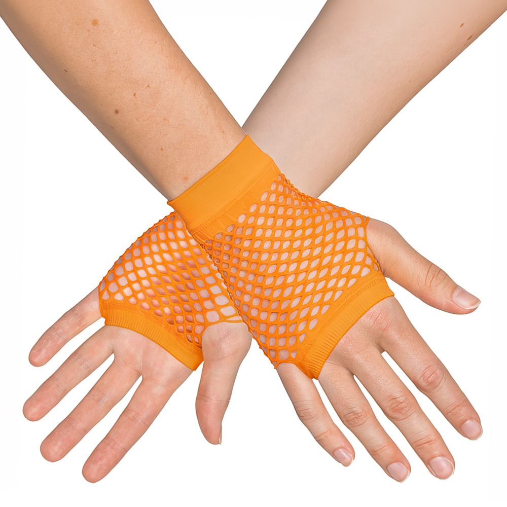80-tals UV Fingerlösa Näthandskar Korta Neonorange