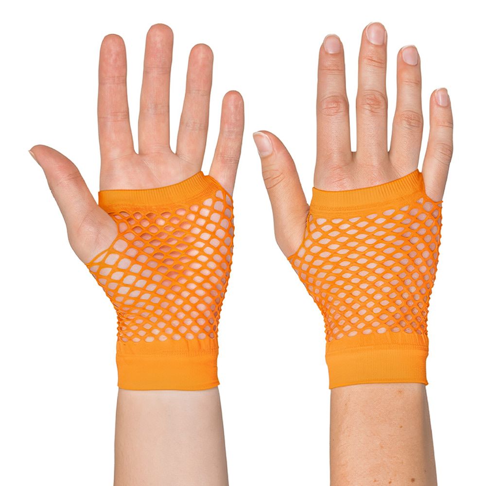 80-tals UV Fingerlösa Näthandskar Korta Neonorange