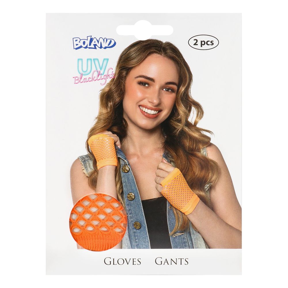 80-tals UV Fingerlösa Näthandskar Korta Neonorange