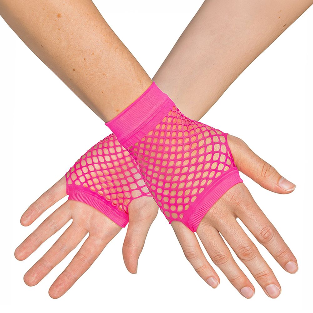 80-tals UV Fingerlösa Näthandskar Korta Neonrosa