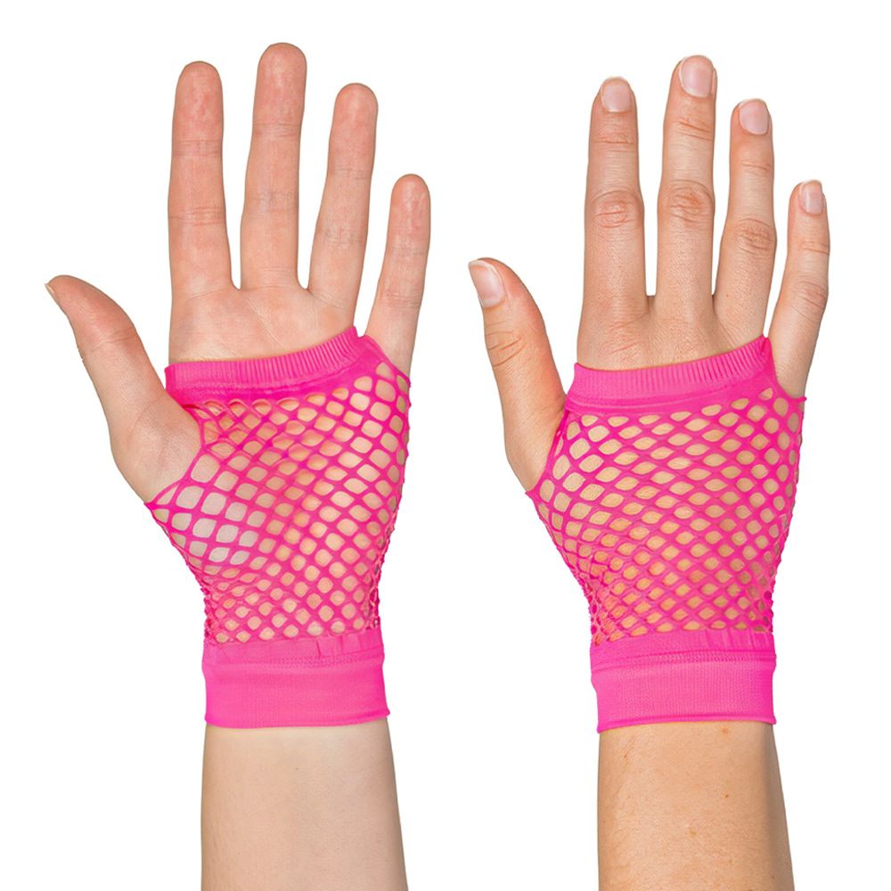 80-tals UV Fingerlösa Näthandskar Korta Neonrosa