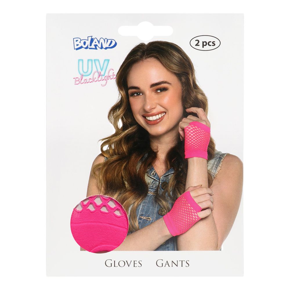 80-tals UV Fingerlösa Näthandskar Korta Neonrosa