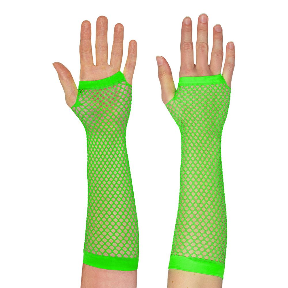 80-tals UV Fingerlösa Näthandskar Långa Neongröna