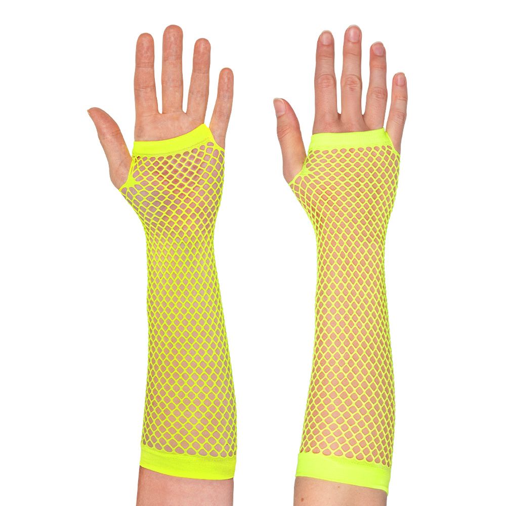 80-tals UV Fingerlösa Näthandskar Långa Neongula