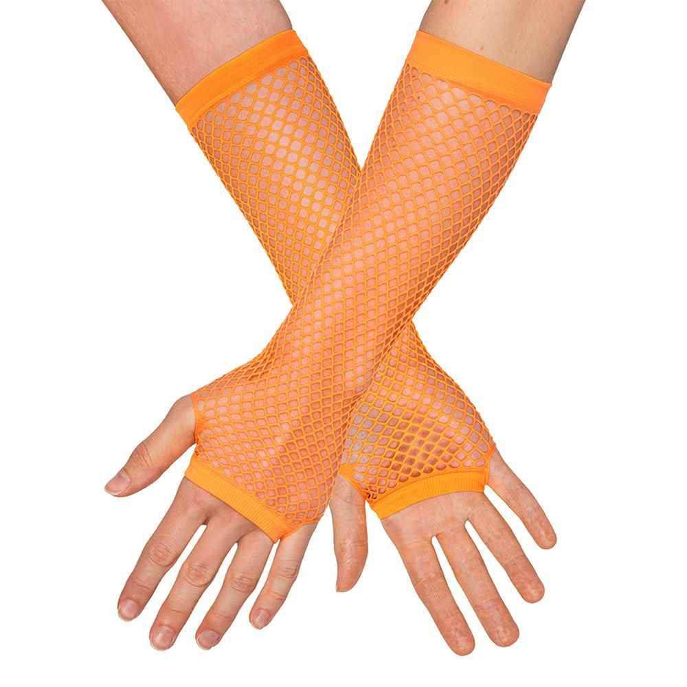 80-tals UV Fingerlösa Näthandskar Långa Neonorange