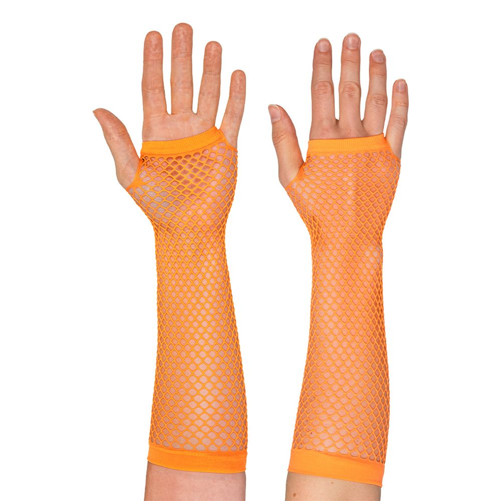 80-tals UV Fingerlösa Näthandskar Långa Neonorange