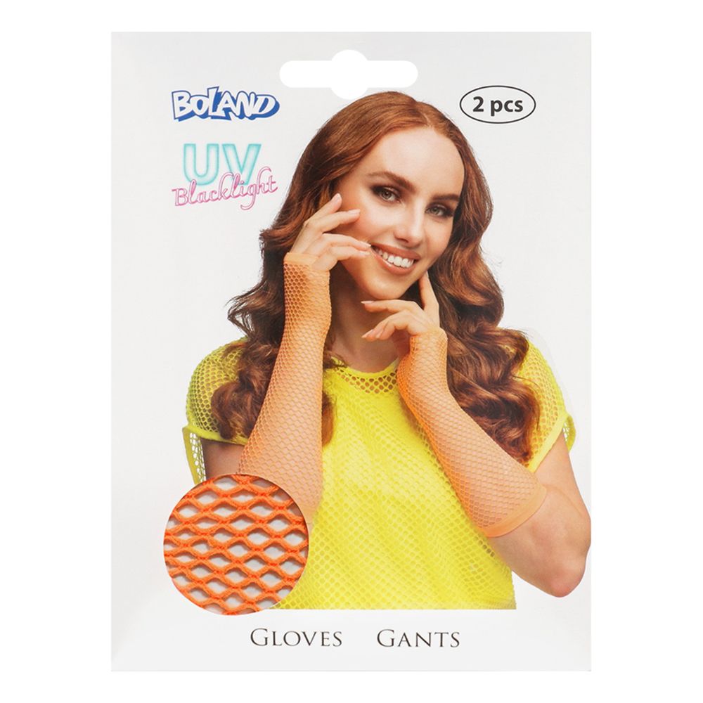 80-tals UV Fingerlösa Näthandskar Långa Neonorange
