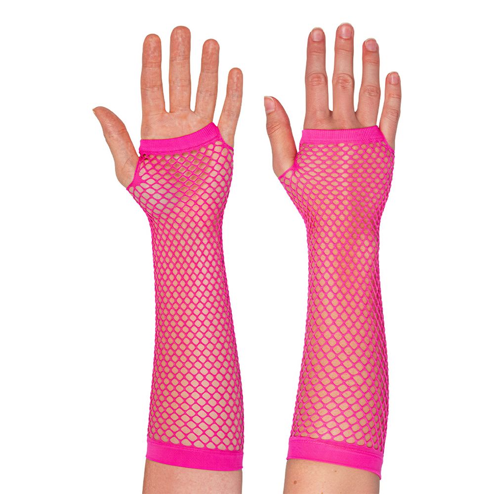 80-tals UV Fingerlösa Näthandskar Långa Neonrosa