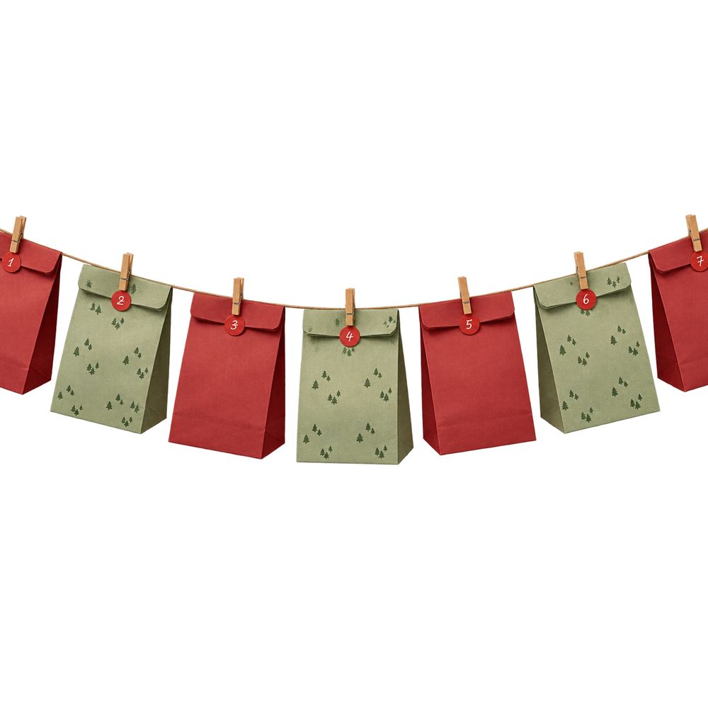 Adventskalender med Poser Rød/Grønn