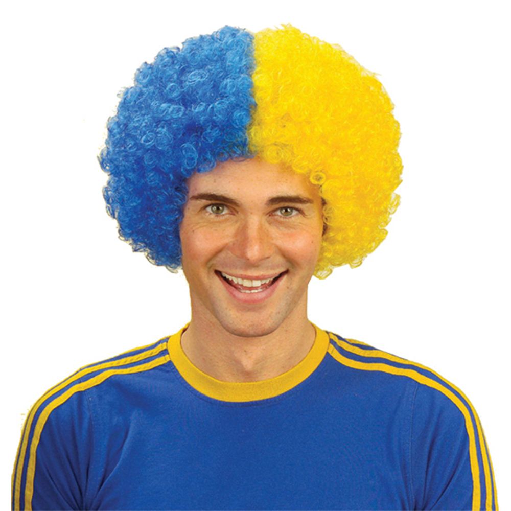 Afroparykk Blå/Gul