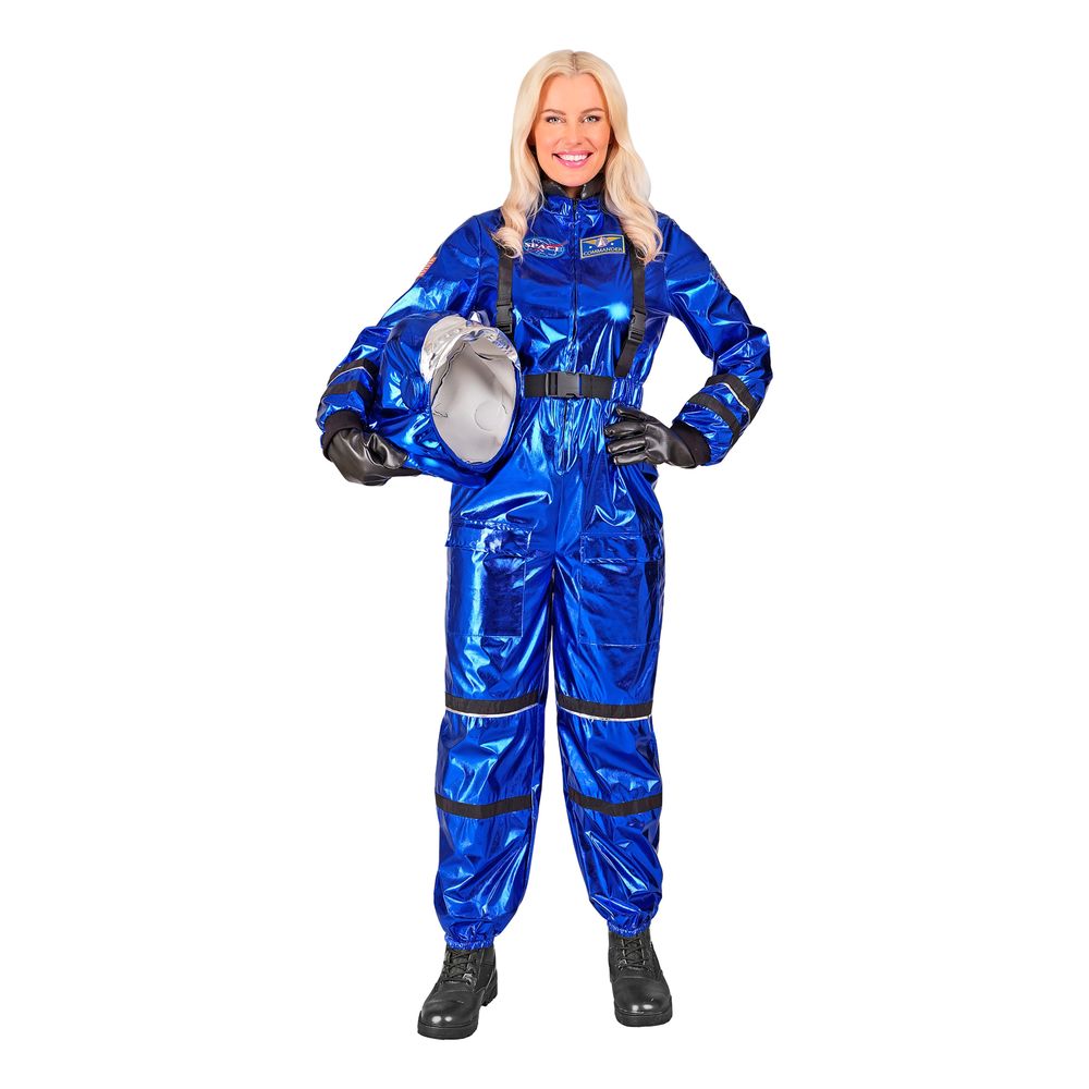 Astronaut Blå Metallic Dam Maskeraddräkt