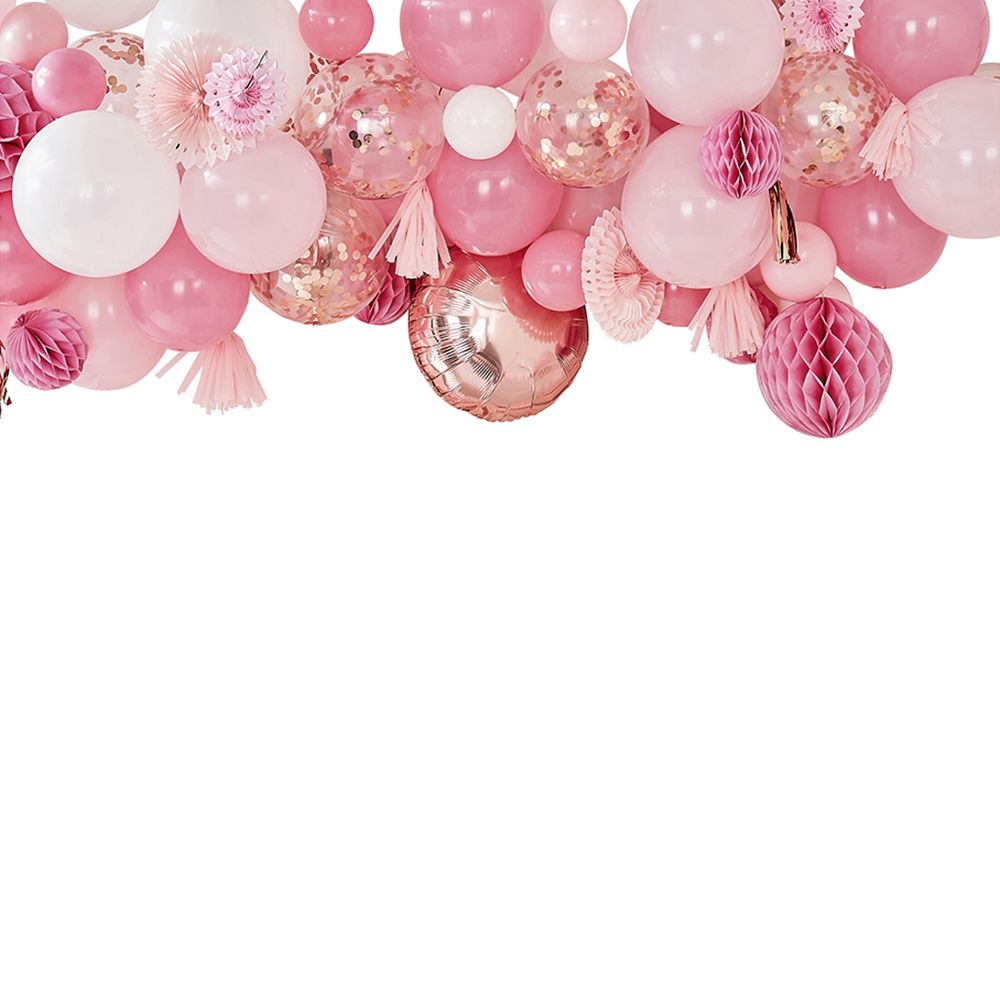 Backdrop Ballonger & Papirfjær Hvit/Rosa/Roségull