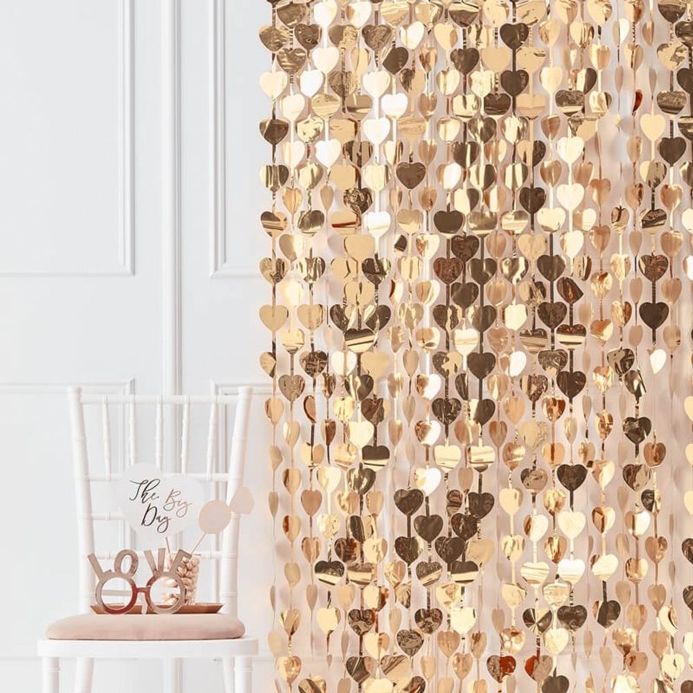 Backdrop Gardin Hjerte Guld Metallic