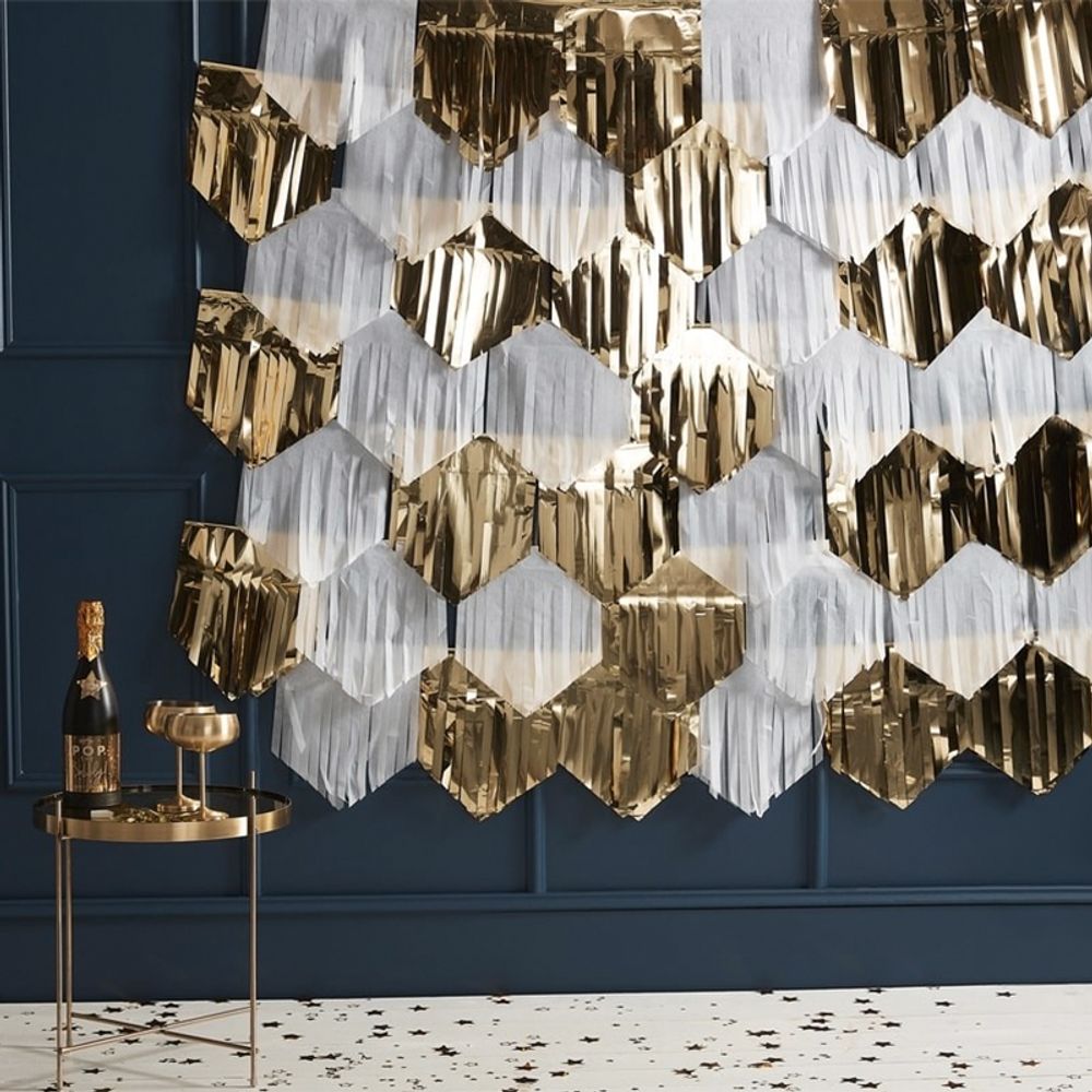 Backdrop Hvid/Guld Metallic Frynser DIY