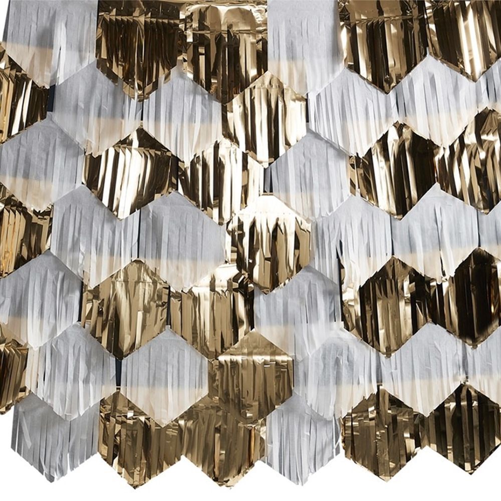 Backdrop Hvid/Guld Metallic Frynser DIY