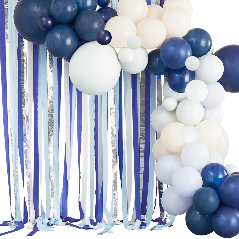 Ballonbue Backdrop Blåt Mix med Streamers