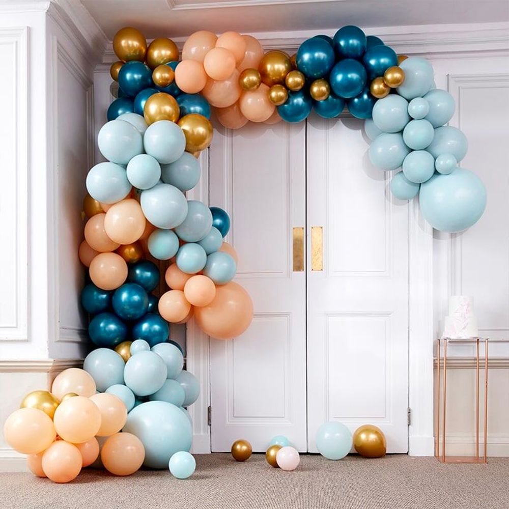 Ballongbue Deluxe Blå/Gull/Fersken/Mint Sett