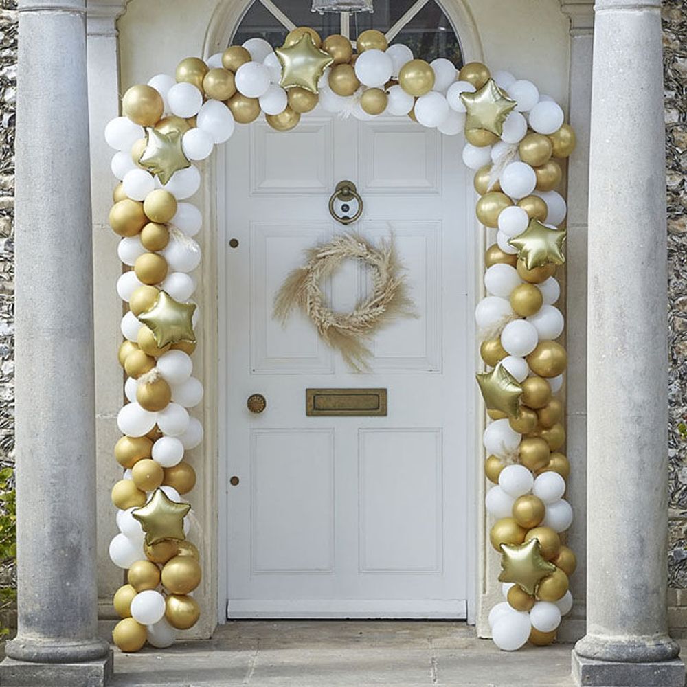 Ballongbåge till Dörr Guld/Vit