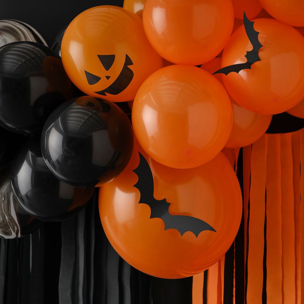 Ballongbåge Halloween Vit/Svart/Orange med Streamers