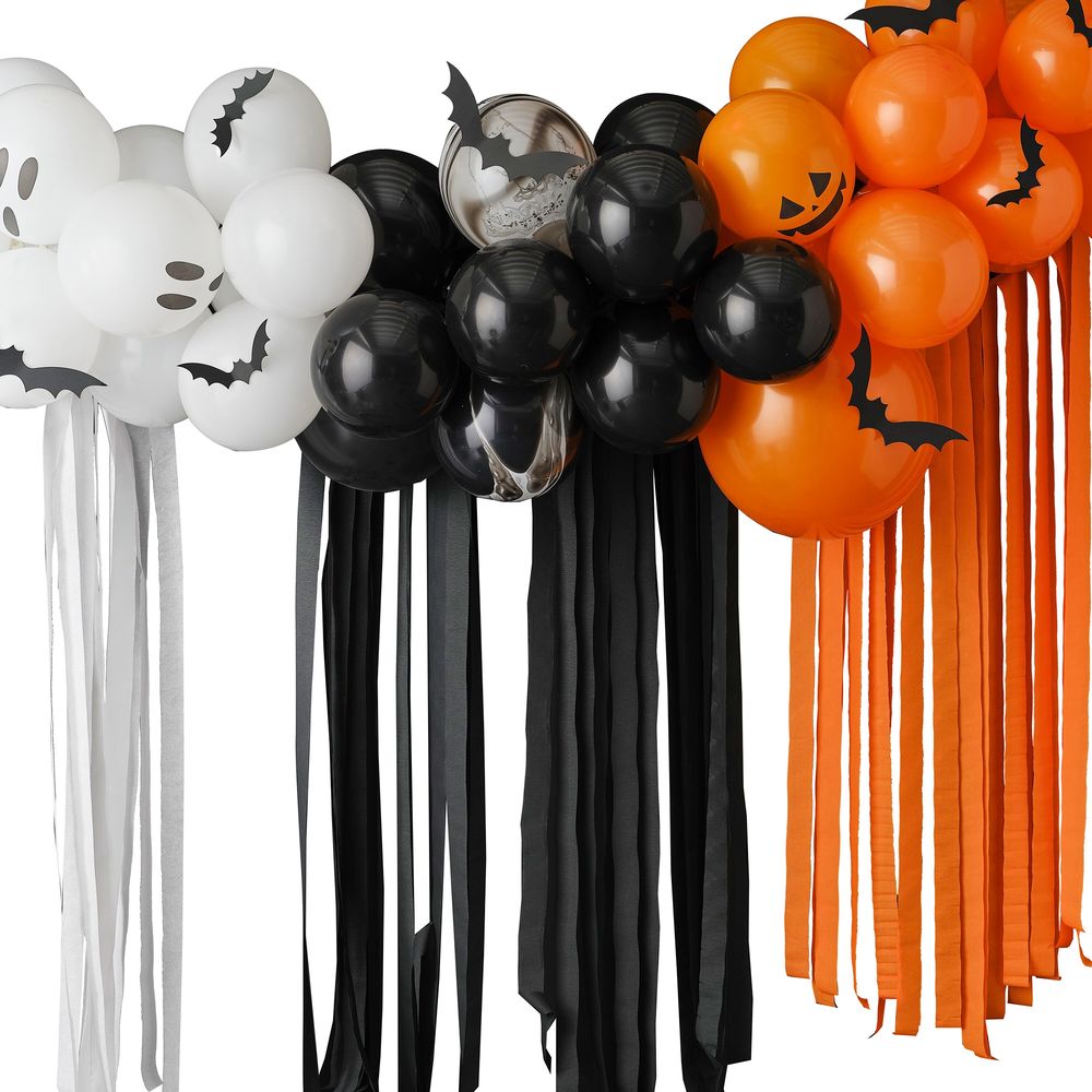 Ballongbåge Halloween Vit/Svart/Orange med Streamers