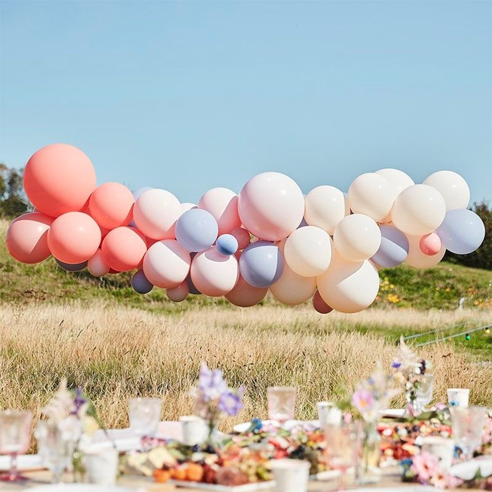 Ilmapallokaari Vaalearoosa/Blush/Vaaleansininen Boho Setti