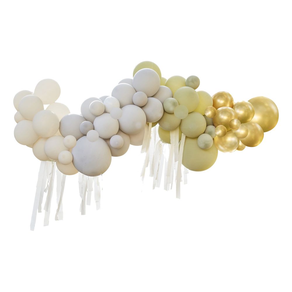 Ballongbåge med Streamers Vit/Grå/Grön/Guld