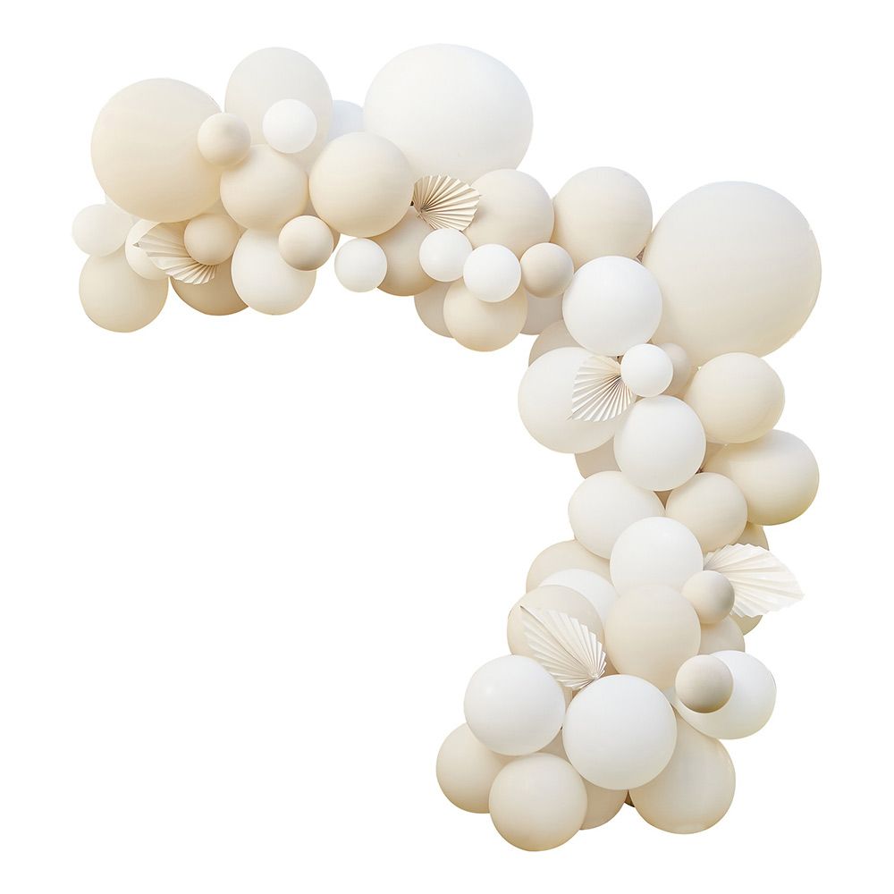 Ballongbåge Vit/Beige med Pappersfjädrar