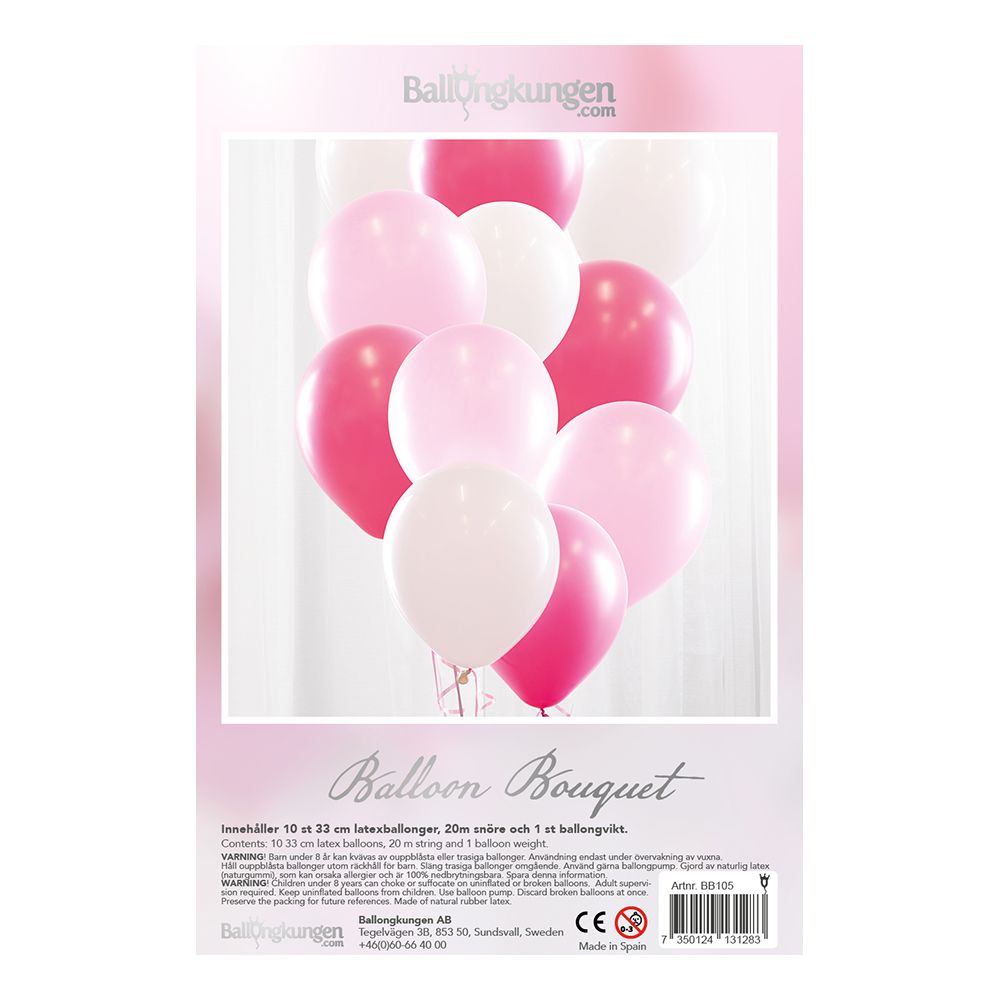 Ballongbukett rosa/hvit