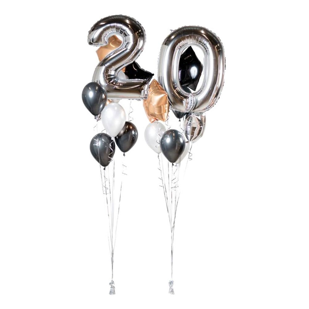 Ballongbukett Happy Birthday 20 Sølv