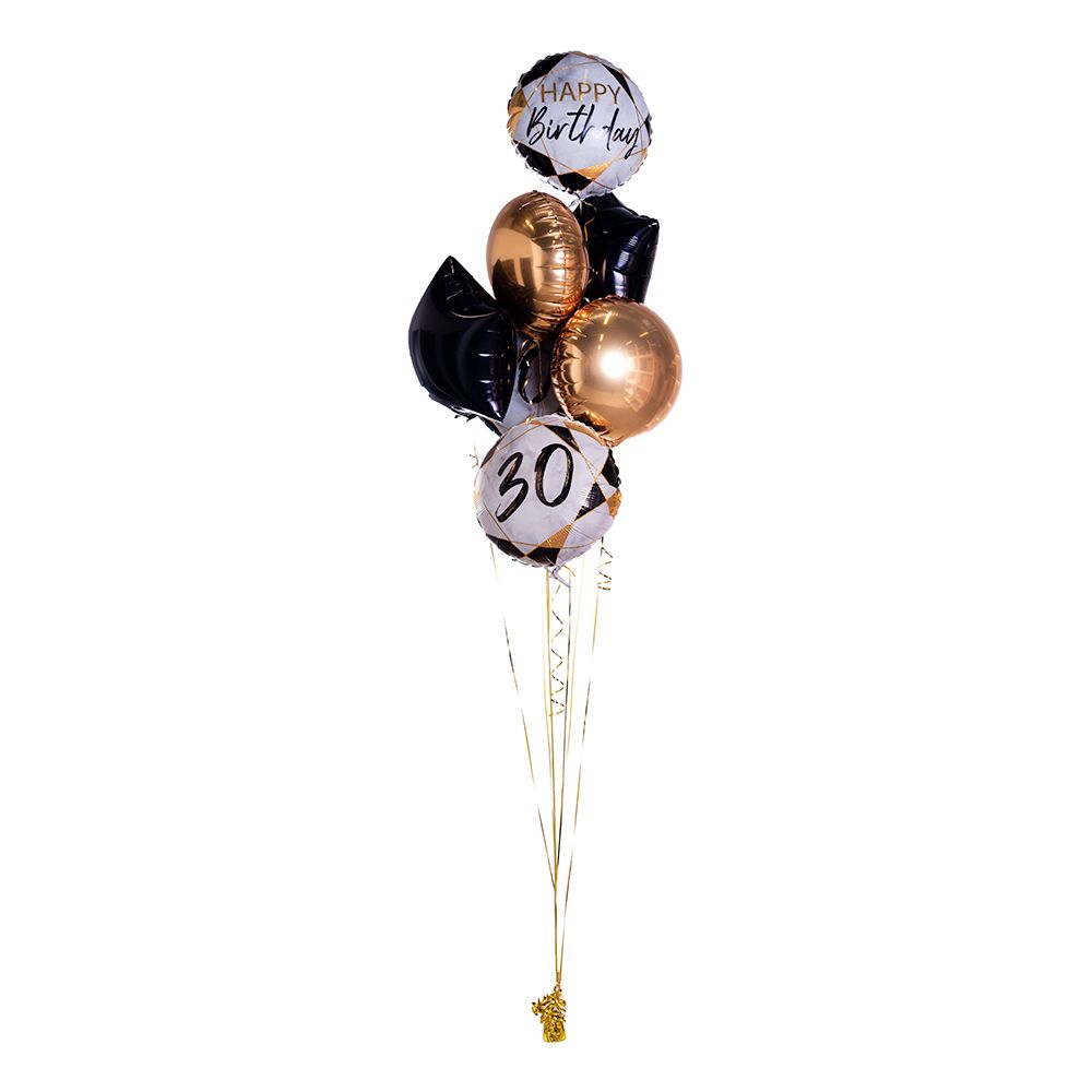Ballongbukett Marble Birthday 30 Gull/svart