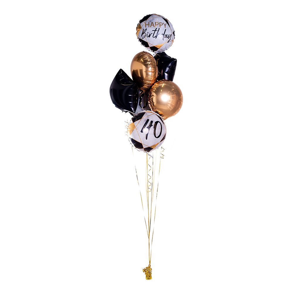 Ballongbukett Marble Birthday 40 Gull/Svart