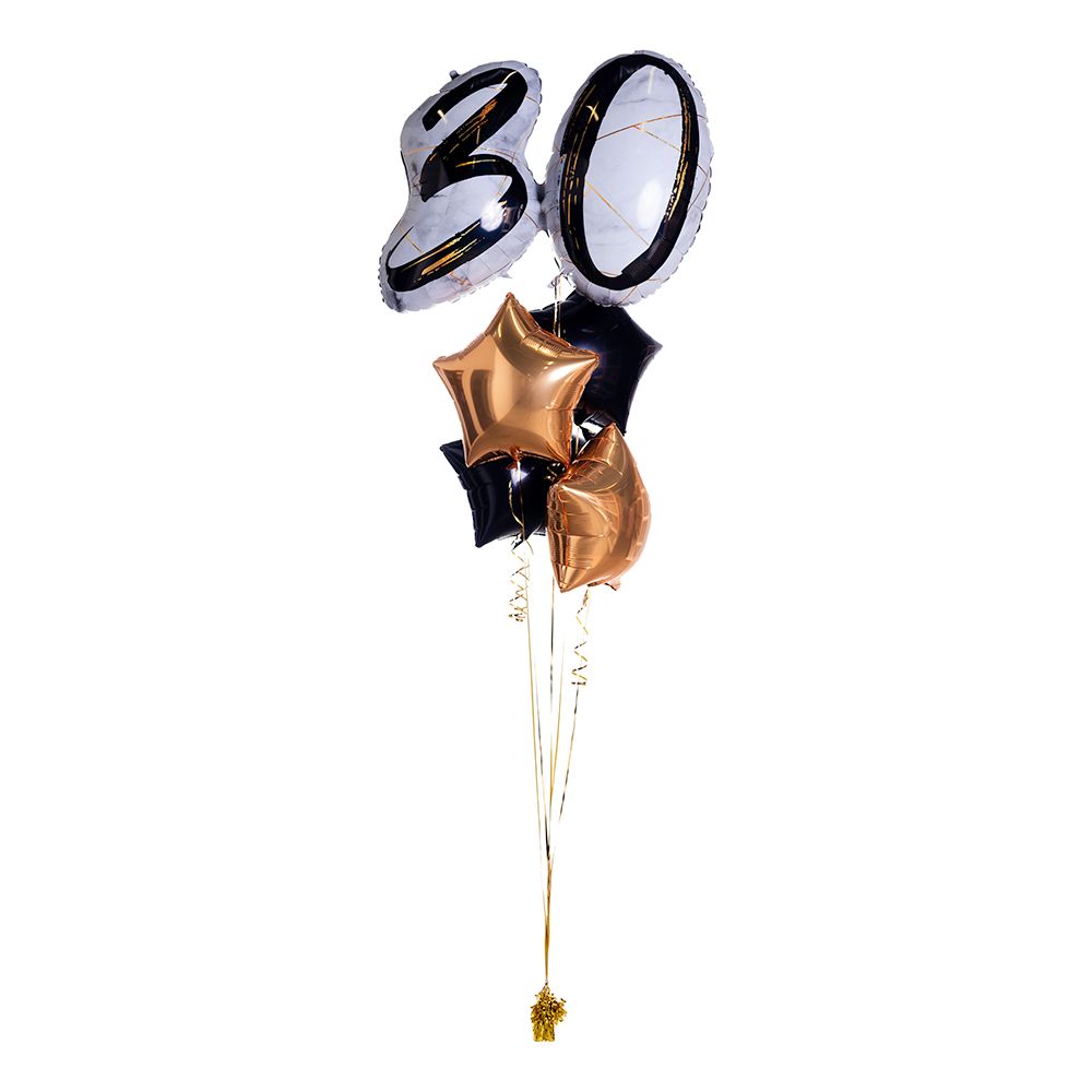Ballongbukett Marble Shape Birthday 30 Gull/Svart