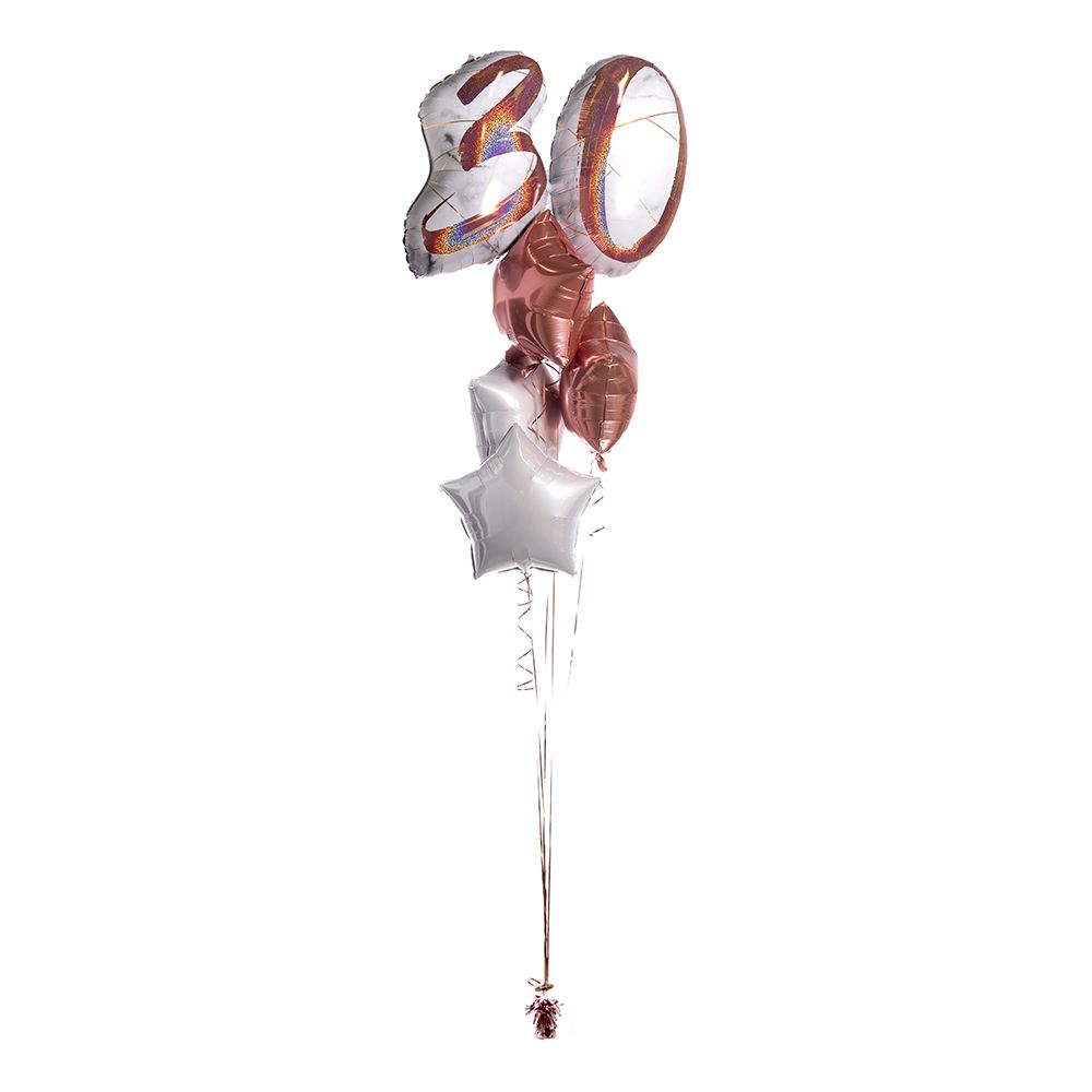Ballongbukett Marble Shape Birthday 30 Roségull