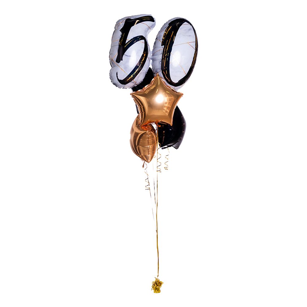 Ballongbukett Marble Shape Birthday 50 Gull/Svart