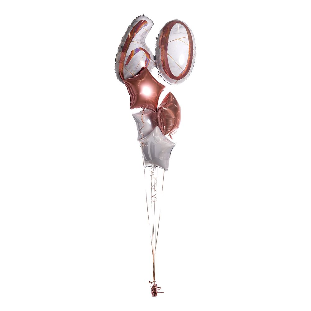 Ballongbukett Marble Shape Birthday 60 Roségull