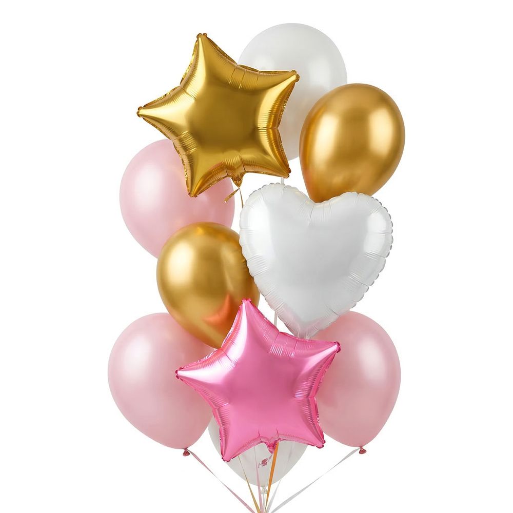 Ballongbukett Rosa/Guld/Vit